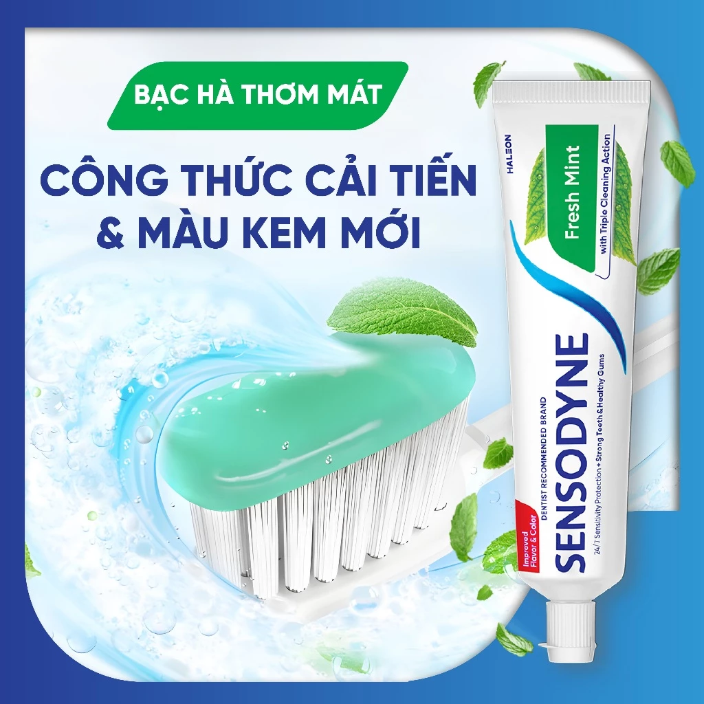  Kem đánh răng SENSODYNE Fresh Mint 160g giúp giảm ê buốt hiệu quả với hương bạc hà thơm mát 