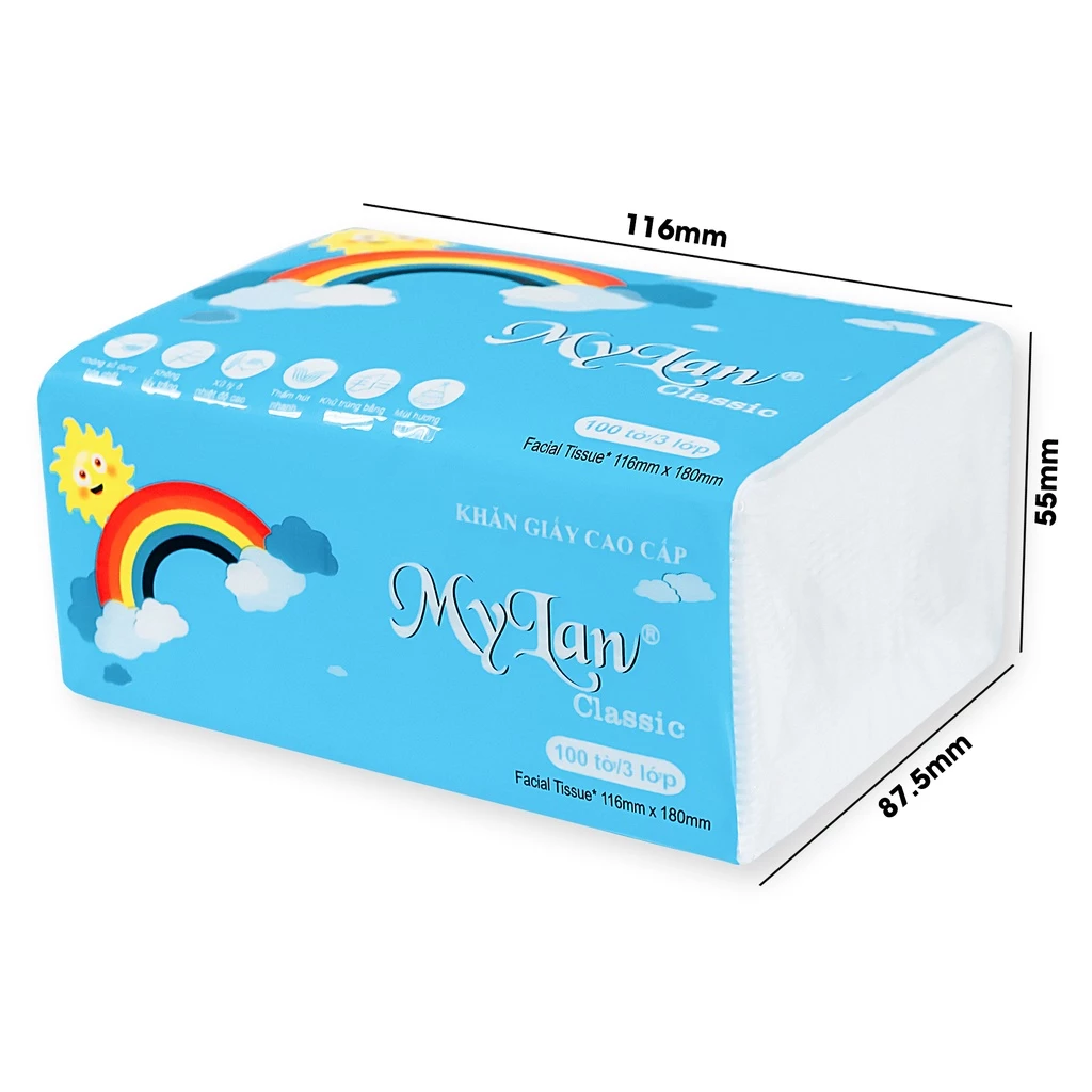  Khăn Giấy Rút 3 Lớp MyLan Cầu Vồng Cao Cấp Mềm Dai Không Bụi Giấy Phù Hợp Trong Gia Đình Hoặc Văn Phòng 100 Tờ/Gói 