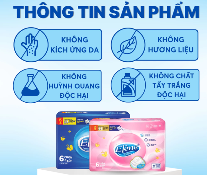  Giấy Vệ Sinh Elene 6 Cuộn 4 Lớp Cao Cấp, Mềm Mịn, An Toàn, Tan Ngay Trong Nước (Có Lõi/Không Lõi) 
