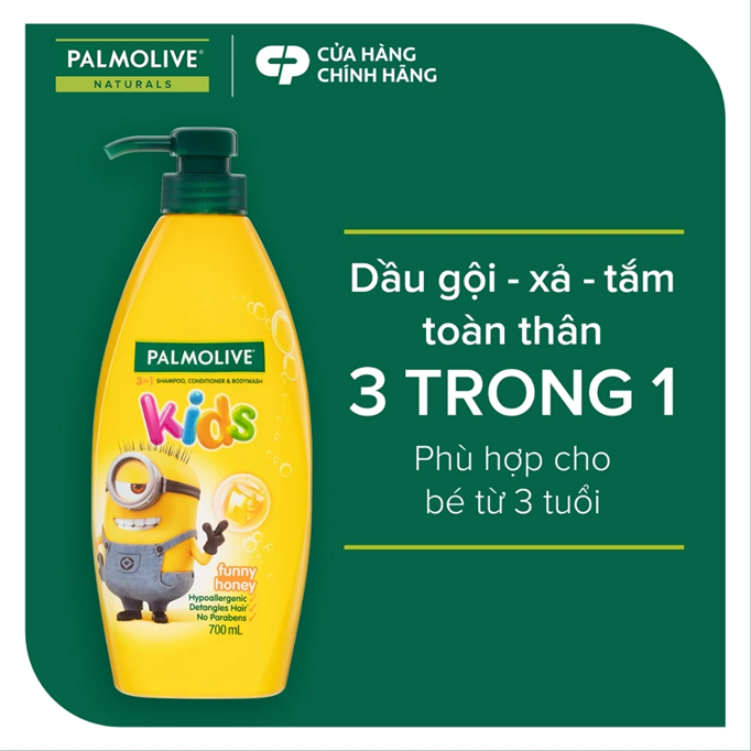  Dầu gội 3 trong 1 Palmolive Minion tắm gội xả toàn thân cho bé từ 3 tuổi, hương mật ong, không kích ứng 700ml/chai 