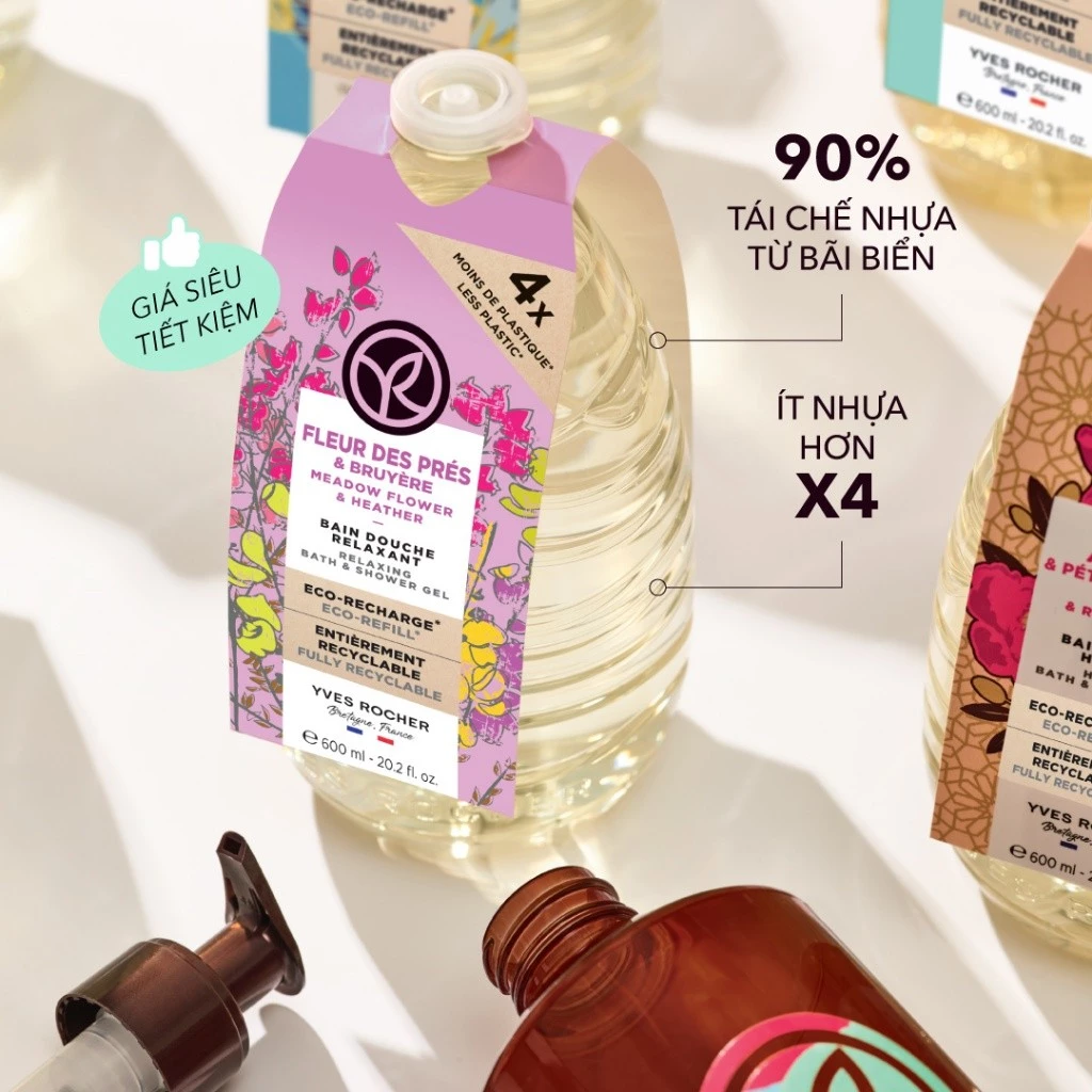  [Eco-Refill] Sữa tắm thiên nhiên không Sulfate Yves Rocher nuôi dưỡng làn da mềm mại 600ml 