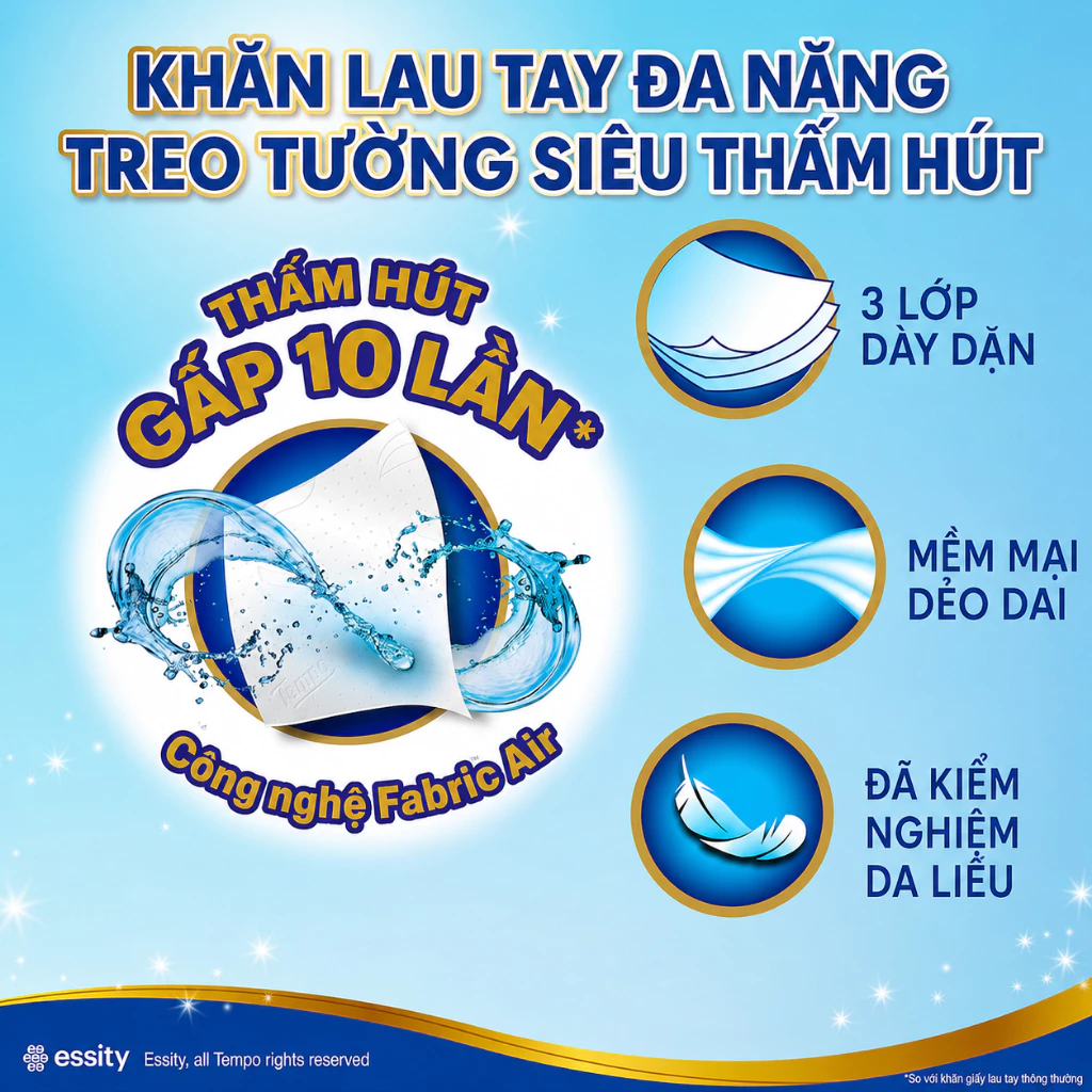  Khăn Giấy Treo Tường Cao cấp Tempo - 3 Lớp 204 Tờ Bền Dai, An Toàn Cho Da Thương Hiệu Đức 