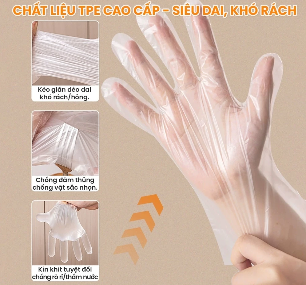  Hộp 100 Găng Tay Size L Đa Dụng TPE Mỏng Nhẹ, Dai Bền – Găng Tay Dùng 1 Lần Tiện Dụng, An Toàn 260 mm × 127 mm 
