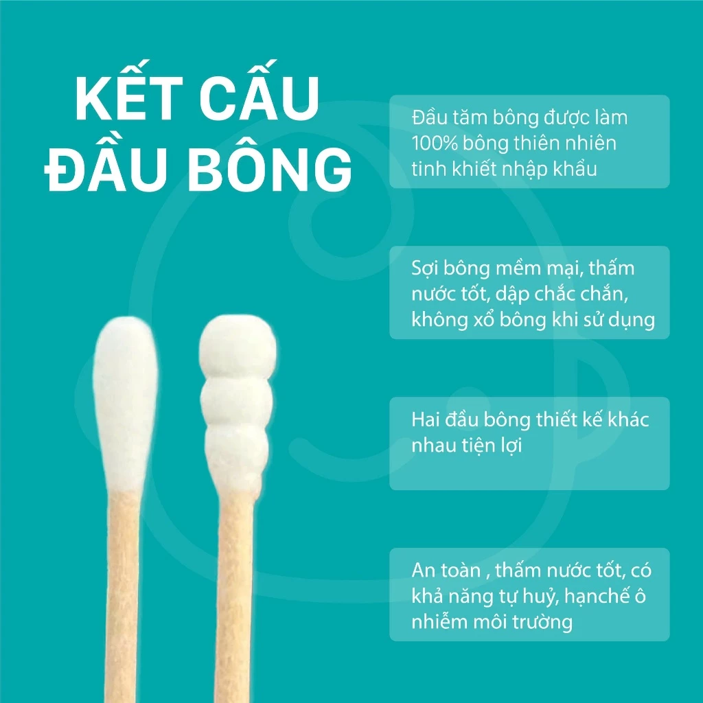  Hũ Xoay Tăm Bông Niva Cho Người Lớn 200 Que Thân Gỗ WO1 Bông Tự Nhiên Thuần Khiết An Toàn 