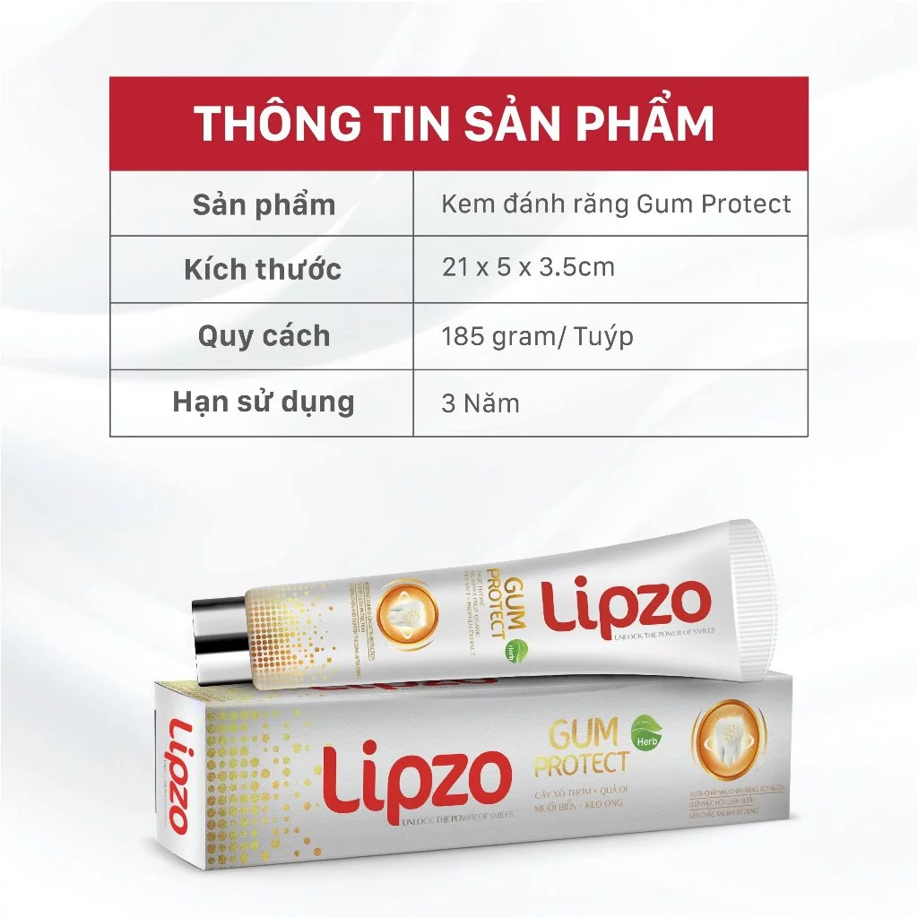  Kem Đánh Răng Lipzo Gum Protect 185g Ngừa Tụt Nướu, Bảo Vệ Chân Răng, Kháng Khuẩn 