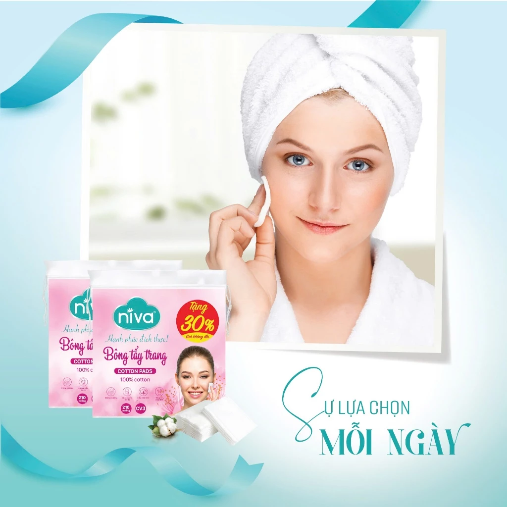  Bông Tẩy Trang Vuông NIVA CV3 Túi 210 Miếng – Bông Tự Nhiên Cao Cấp, Bản Cải Tiến 