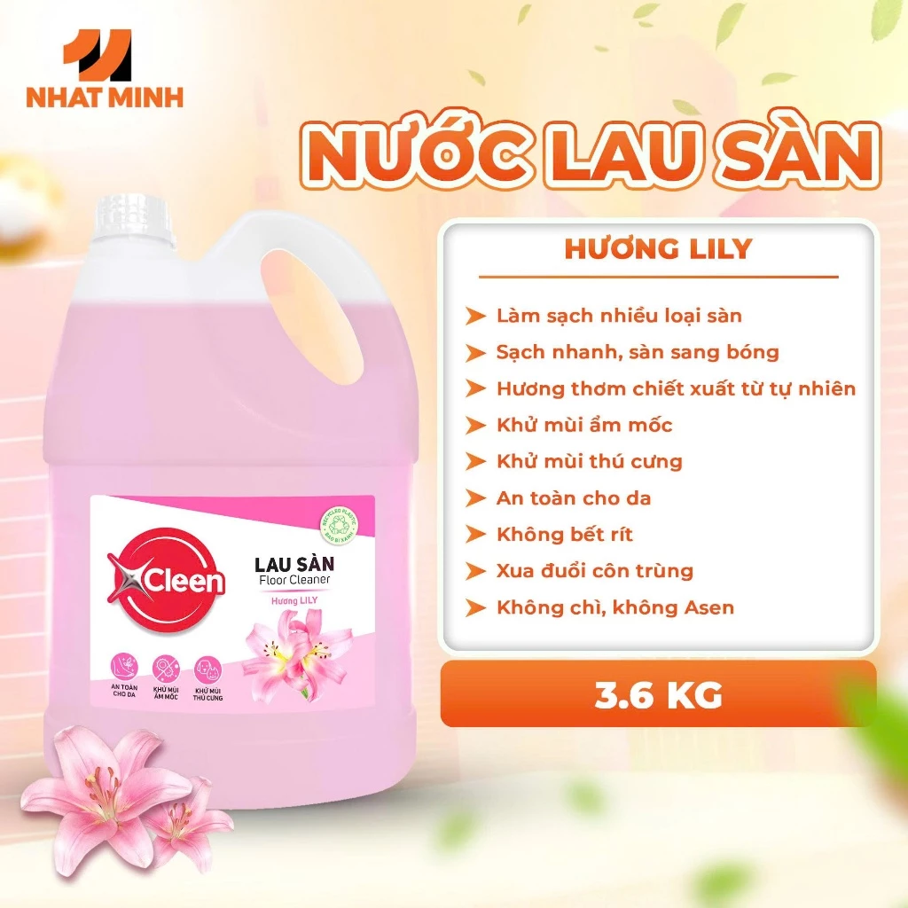  Nước Lau Sàn Đậm Đặc 3.6 kg XCleen - Hương Nước Hoa Pháp - Thơm Lâu - Siêu Tiết Kiệm - Khử Mùi 