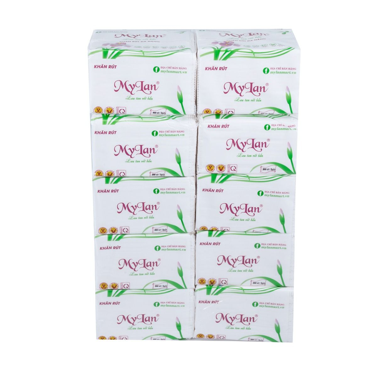  Khăn giấy rút hoa Lan MyLan 3 lớp 10 gói/lốc 
