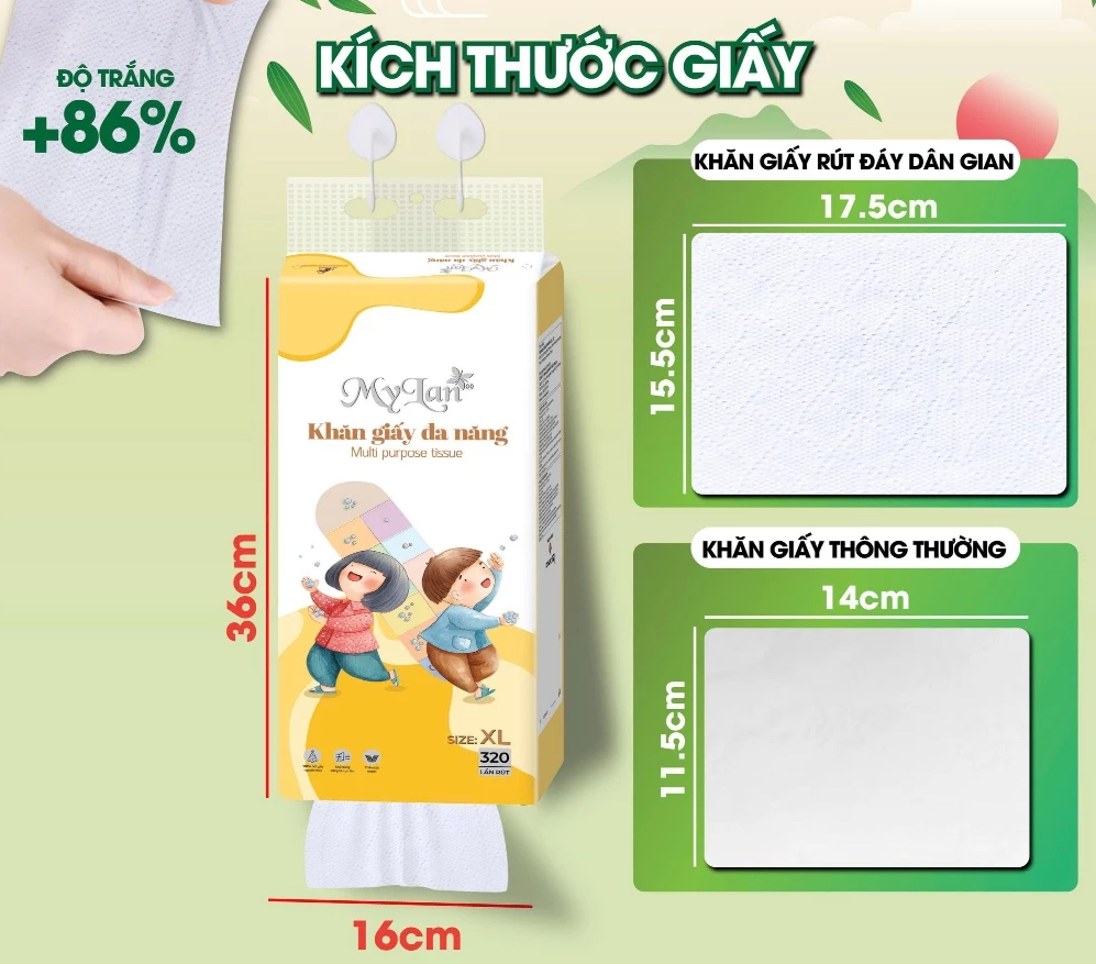 Khăn Giấy Khô Đa Năng Rút Đáy MyLan Dày Dai Mềm Mịn Thấm Hút Tốt Phiên Bản Dân Gian 320 Lần Rút 