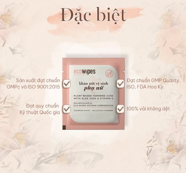  Khăn ướt vệ sinh vùng kín phụ nữ EcoWipes gói 1 tờ travel size hương hoa Daisy Hộp 20 gói 