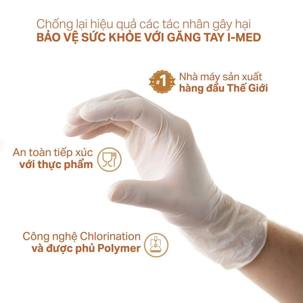  Găng tay cao su y tế Imed Latex có bột 4.9g 100 chiếc/hộp 