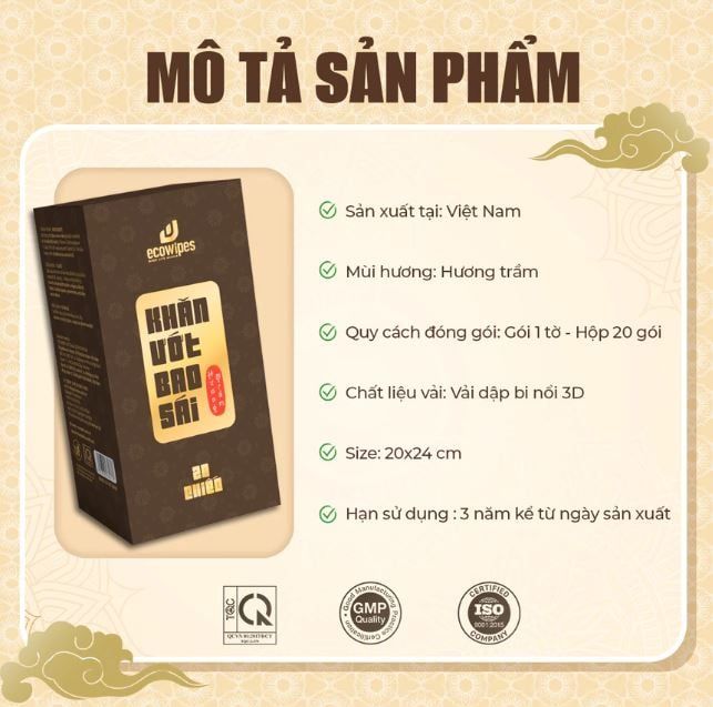  Khăn giấy ướt bao sái lau bàn thờ EcoWipes hộp 20 gói hương trầm 