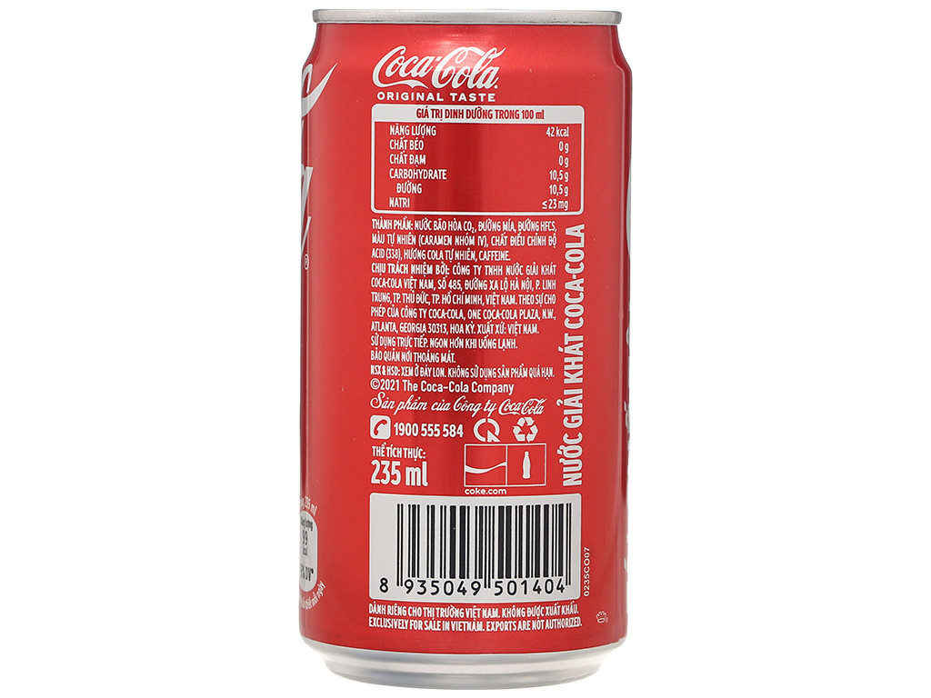  Nước Ngọt Giải Khát Có Ga Coca-Cola Vị Nguyên Bản Original 235ml/Lon 