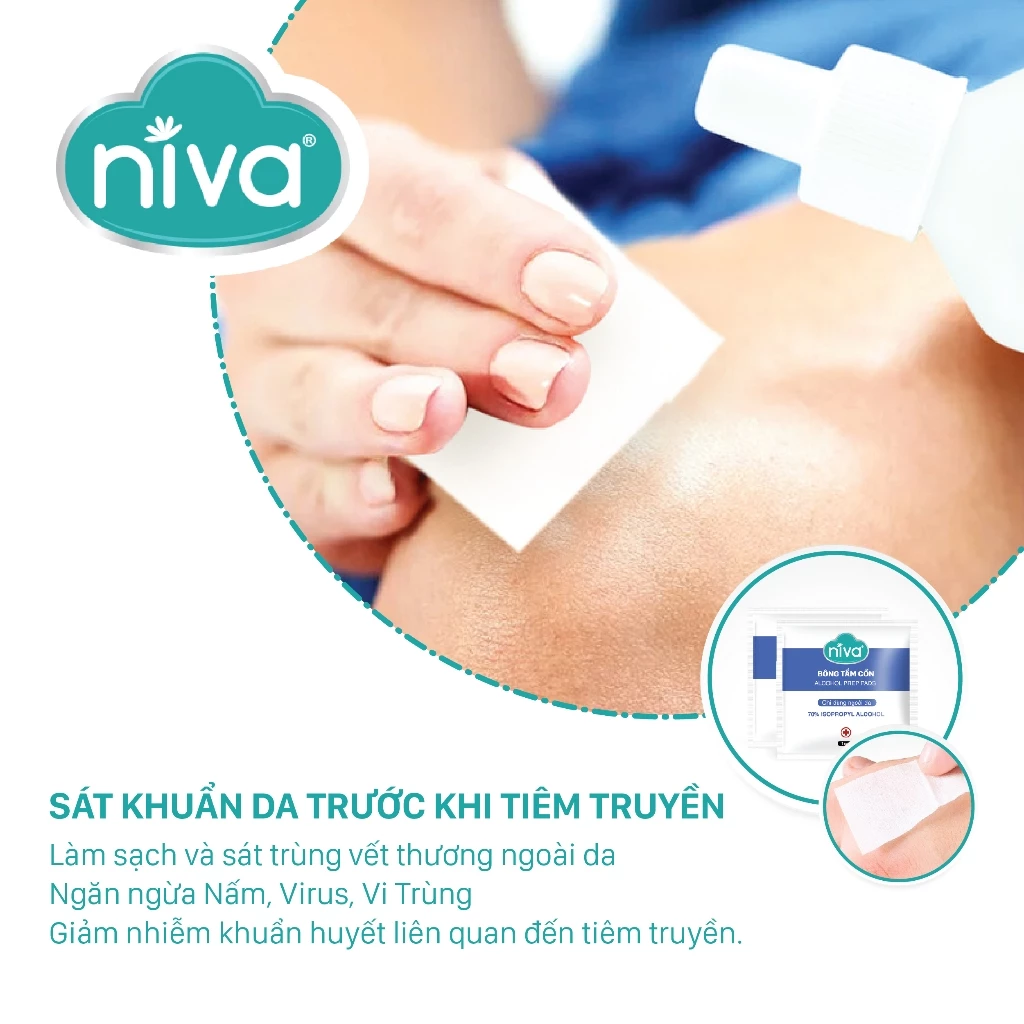 Bông Tẩm Cồn Tiệt Trùng Niva Hộp 100 Miếng Dùng Để Làm Sạch Và Khử Trùng Trước Khi Tiêm 