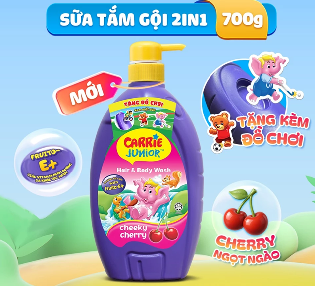  Sữa Tắm Gội cho bé Carrie Junior hương trái cây thiên nhiên 700g 