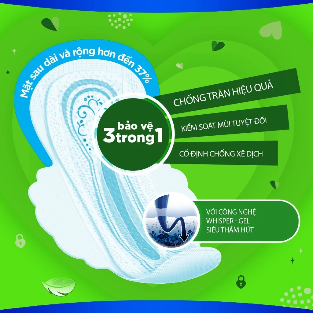  Băng Vệ Sinh WHISPER Ultra Siêu Mỏng Cho Ngày Nhiều 28 CM - Gói 32 Miếng 