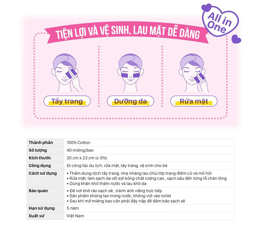  Khăn Mặt Tiện Lợi POP-PUF 100% Cotton Mềm Mại, An Toàn Cho Da 40 Tờ/Bao 