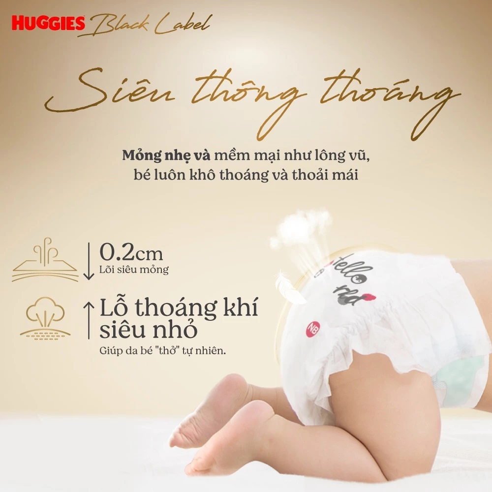  Tã dán sơ sinh Huggies Black Label size NB 52 miếng/ S 44 miếng 