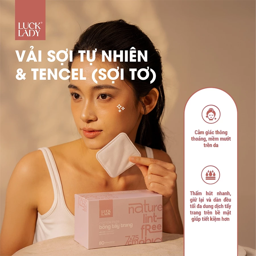  Bông tẩy trang Luck Lady cao cấp dạng hộp giấy 80 miếng/hộp, kích thước bông 7x7,5cm,mềm mịn, làm sạch da 