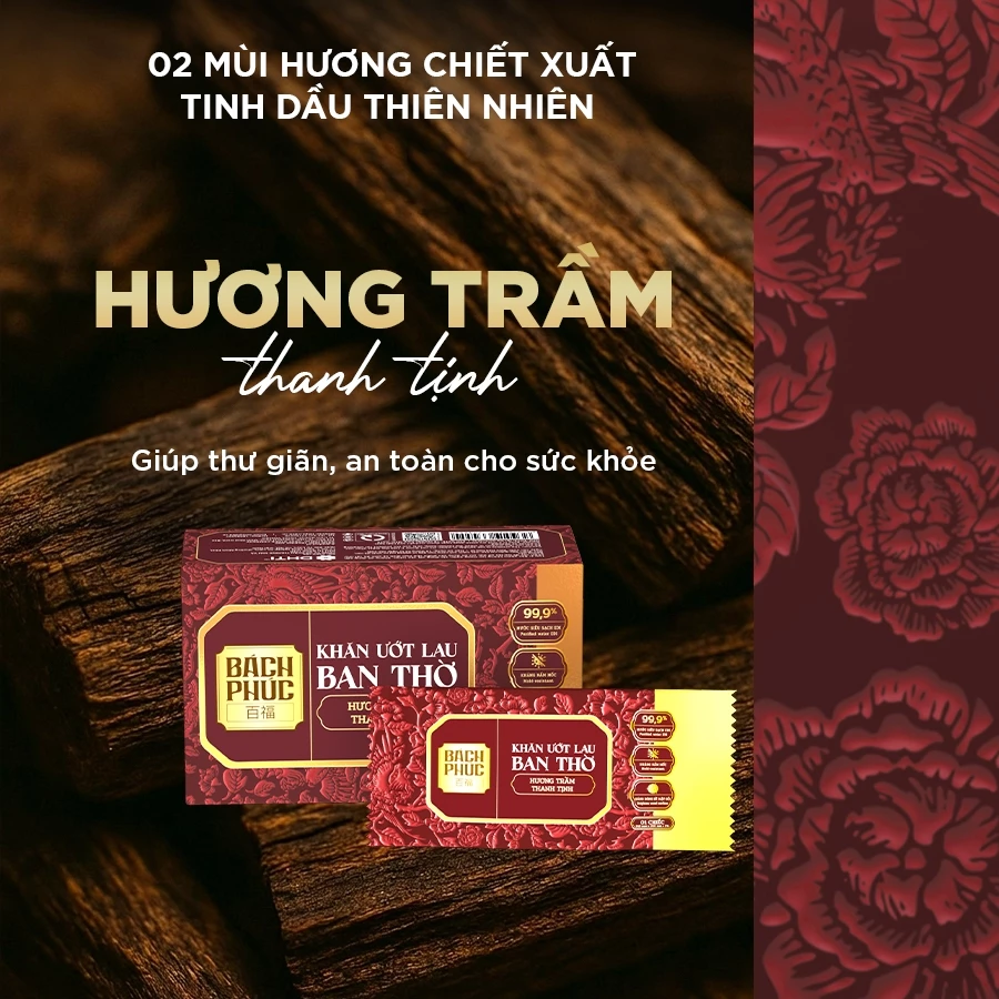  Khăn ướt lau ban thờ Bách Phúc 20 chiếc/hộp, bao sái ban thờ, nguồn gốc thực vật, hương trầm, quế 