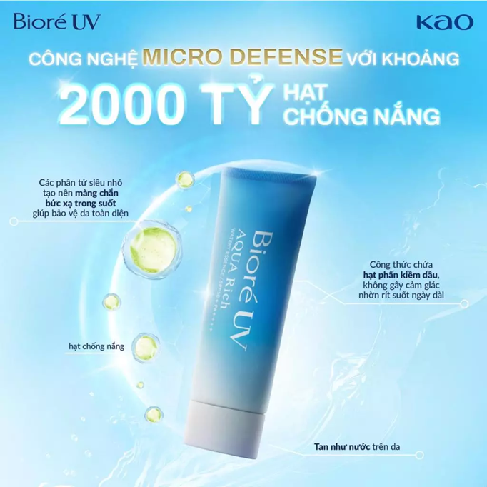  Essence Chống Nắng Màng Nước Dưỡng Ẩm Biore UV Aqua Rich Watery SPF50+/PA++++ 50g 