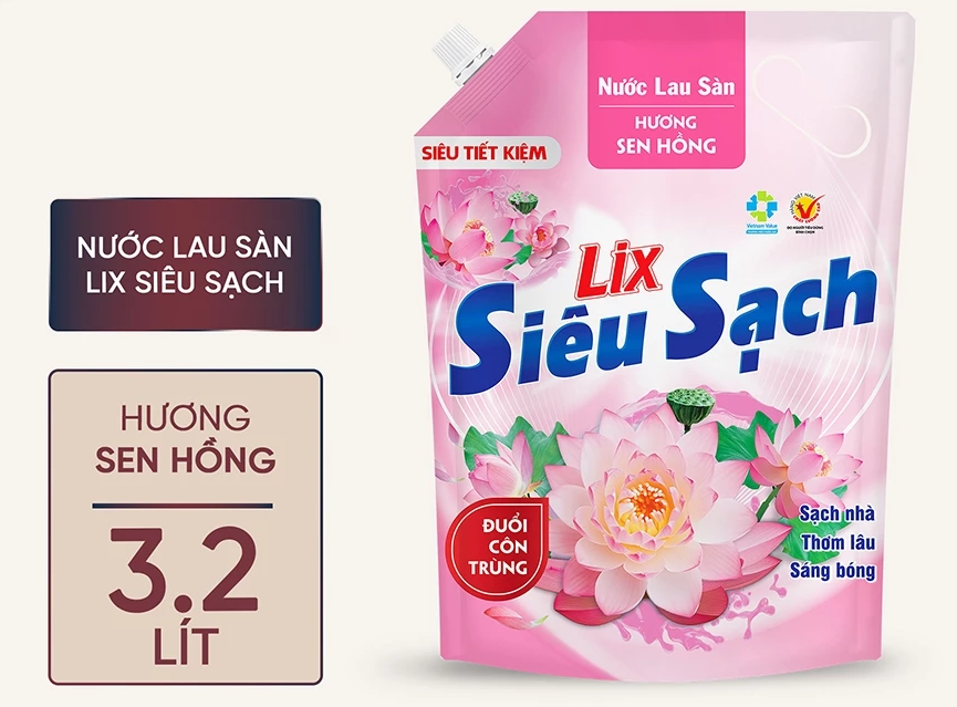  Nước lau sàn siêu sạch Lix túi 3.2L sạch nhà, thơm lâu đuổi côn trùng, phù hợp với mọi loại sàn 