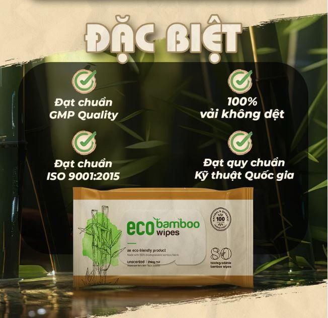  Khăn ướt vải sợi tre kháng khuẩn EcoBamboo gói 80 tờ không mùi 