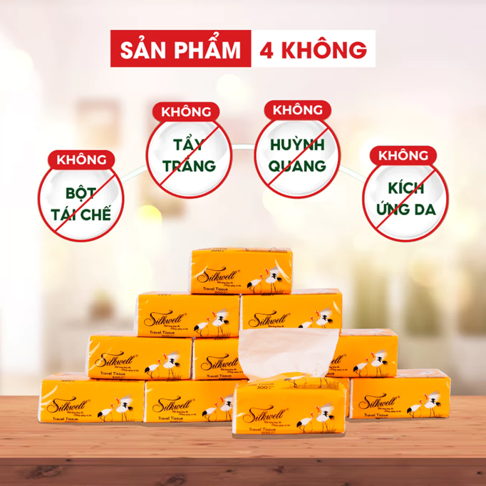  Giấy ăn rút lụa Silkwell Sếu mini 100 tờ 3 lớp siêu mịn siêu dai hàng Việt Nam cao cấp 