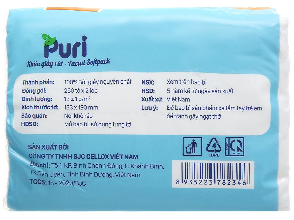  Khăn giấy rút Puri 2 lớp 250 tờ 
