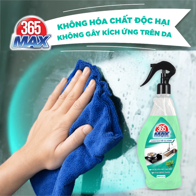  Xịt Tẩy Đa Năng 365 Max 570ml Hương Bạc Hà - Sạch dầu mỡ bếp, sáng bóng inox, sạch bóng các bề mặt 