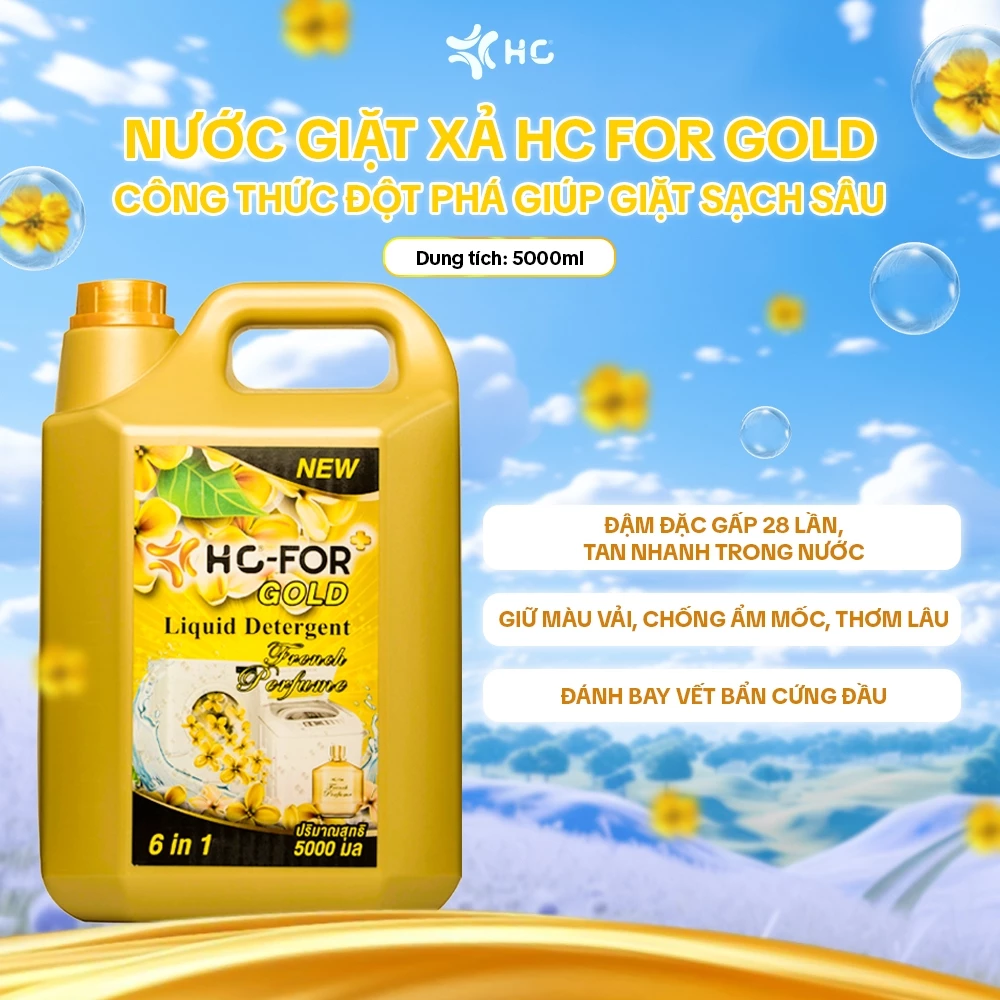  Nước Giặt Xả HC For Gold Blue Heaven - Đậm Đặc Gấp 28 Lần, Sạch Sâu, Hương Thơm Tươi Mát - 5L 