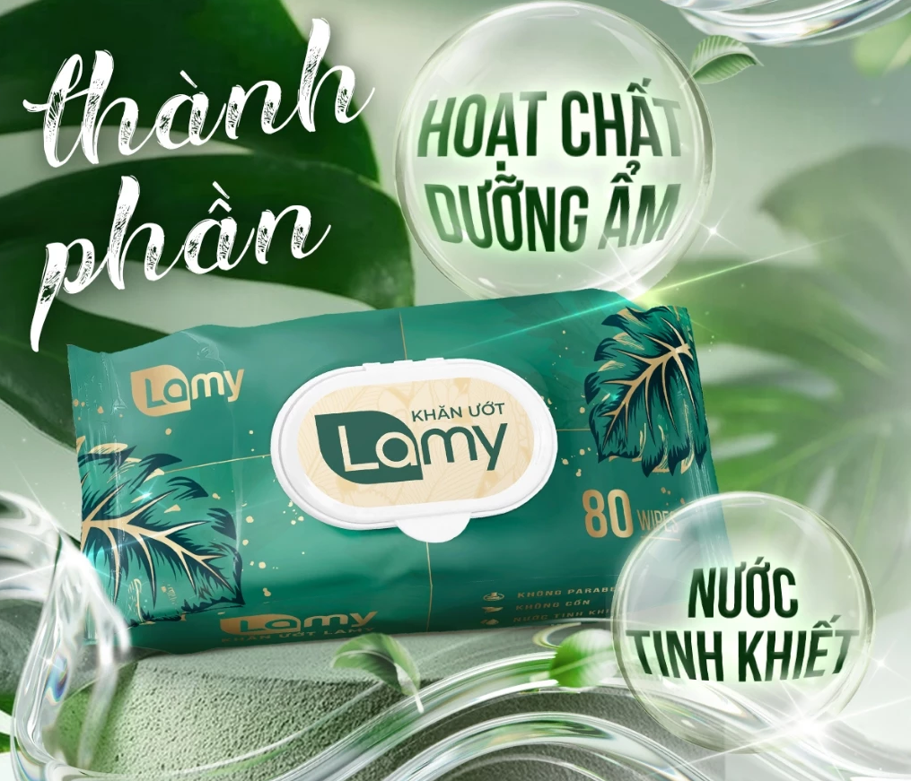  Khăn ướt Lamy gói 80 tờ không mùi không cồn không parabens cao cấp an toàn dành cho bé 