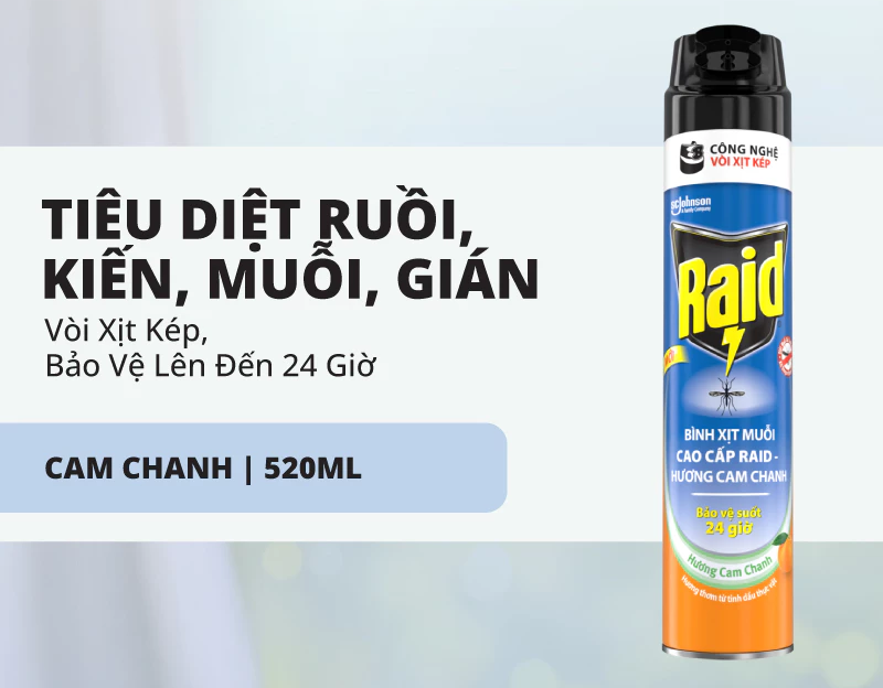  Xịt Muỗi Hiệu Quả Tốt Bảo Vệ Dài Lâu RAID 520ml 