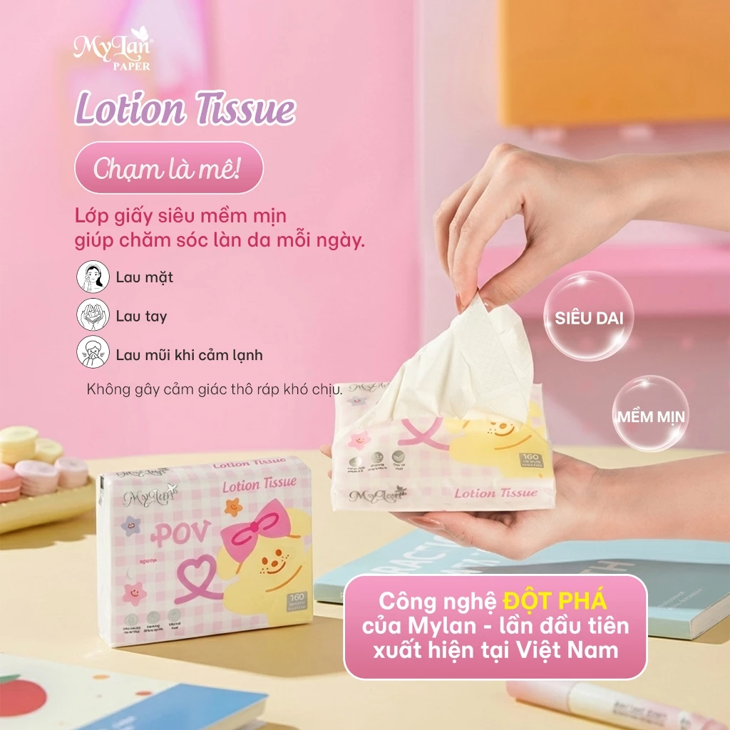  Khăn Giấy Dưỡng Ẩm MyLan Lotion Tissue - Để Bàn Lốc 5 Gói - Mềm Mịn 185x120mm 
