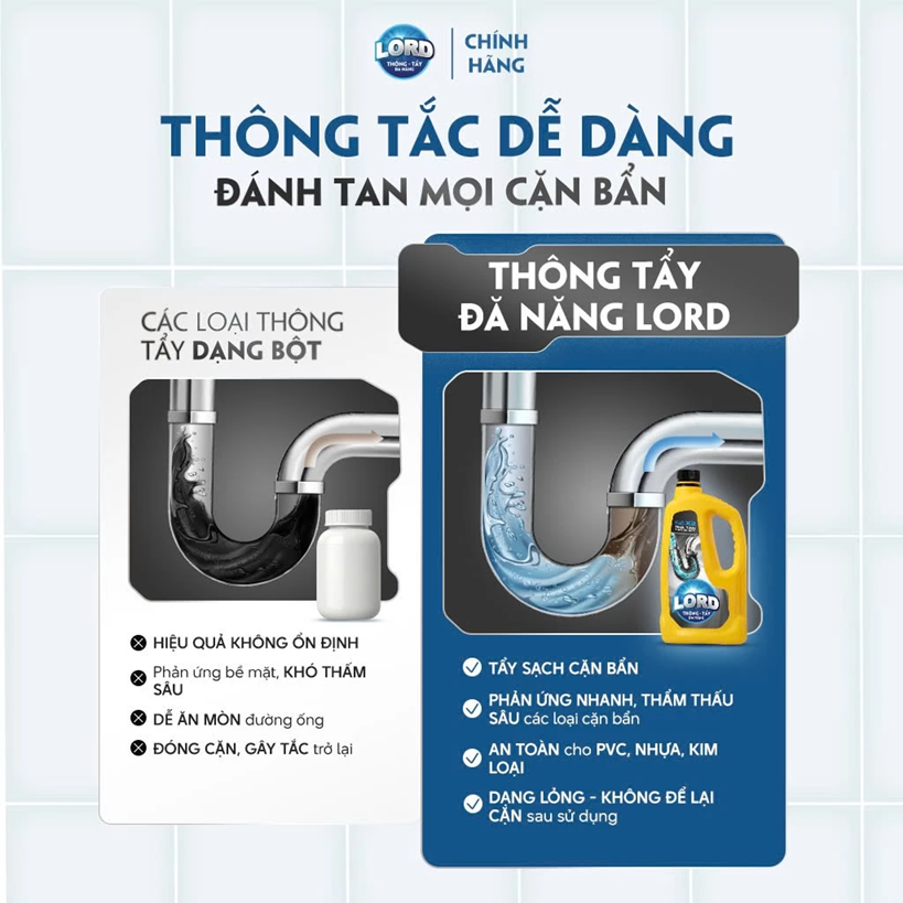  Gel Thông Tắc Cống Đường Ống Bồn Rửa Bồn Cầu Chậu Rửa Mặt Cực Mạnh LORD - Tẩy Rửa Đa Năng 1KG 