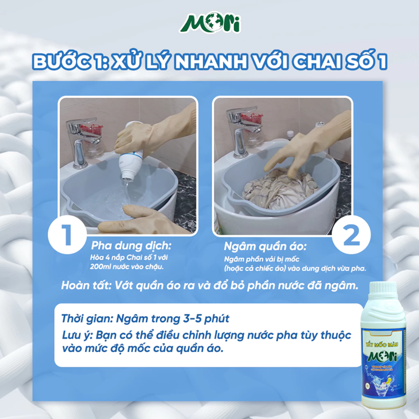 Cặp Tẩy Mốc Quần Áo MORI, Thuốc Tẩy Quần Áo Màu - Sạch Bay Vết Mốc, Giữ Nguyên Màu Vải 500 ml 