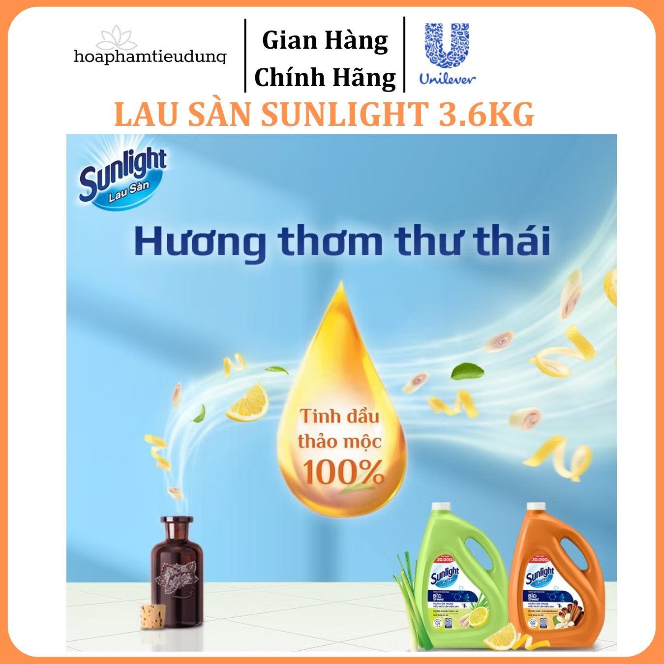  Nước lau sàn Sunlight tinh dầu thảo mộc hương hoa lily và hương thảo can 3.6kg 