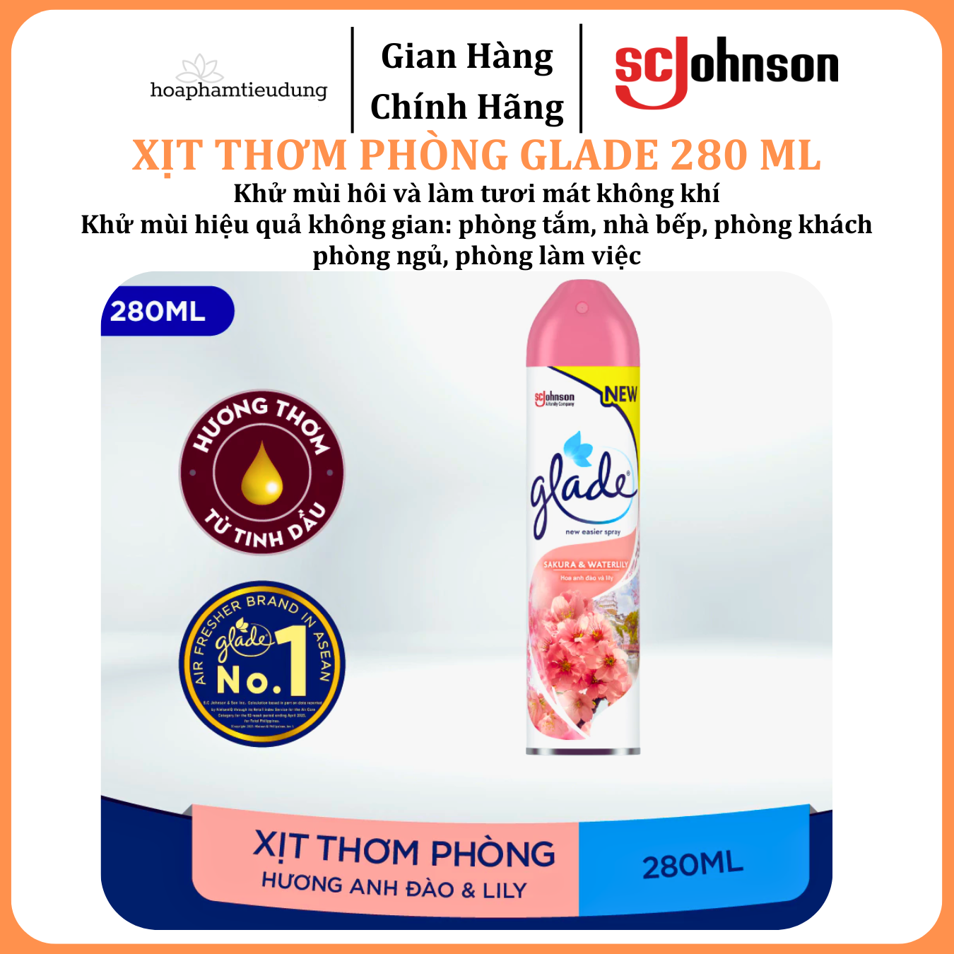  Xịt Thơm Phòng Khử Mùi Lưu Hương Bền Lâu GLADE  280ml 