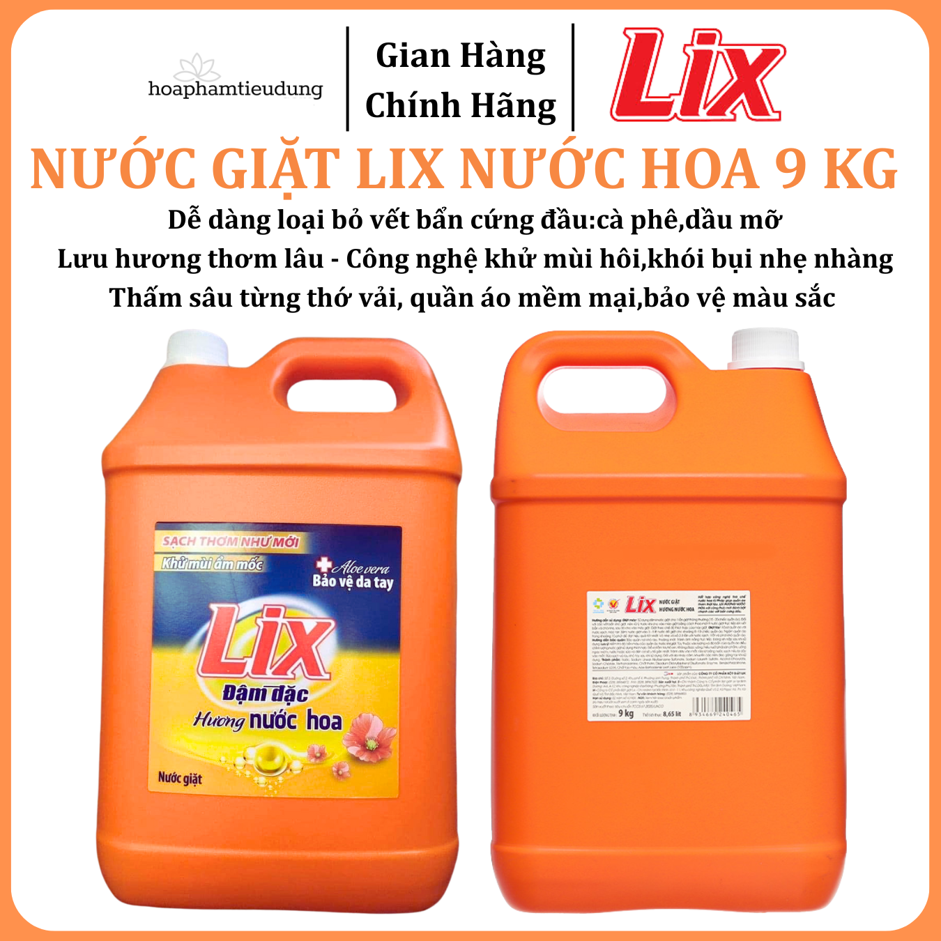  Nước giặt LIX Đậm Đặc Hương Nước Hoa 9 Kg Làm Sạch Cực Nhanh Vết Bẩn 