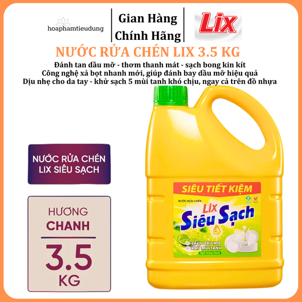  Nước rửa chén siêu sạch chanh 3.5kg sạch bóng viết dầu mỡ 