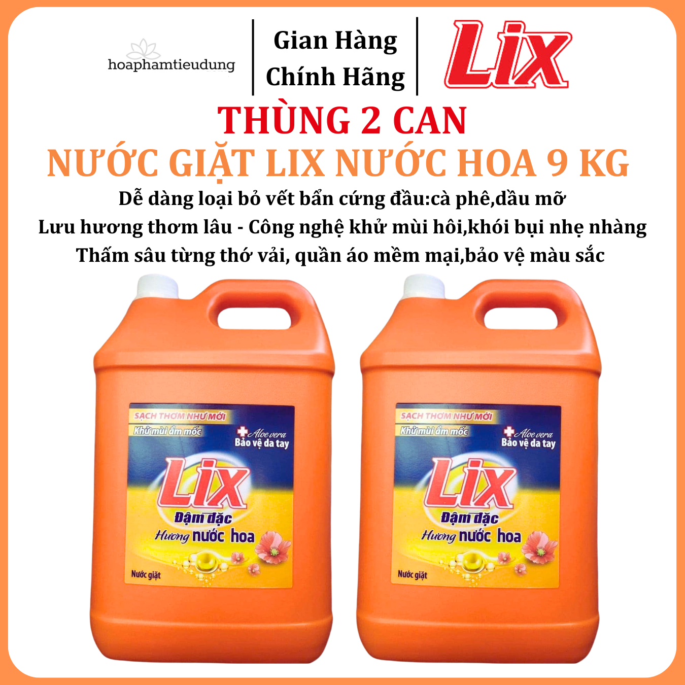  Nước giặt LIX Đậm Đặc Hương Nước Hoa 9 Kg Làm Sạch Cực Nhanh Vết Bẩn 
