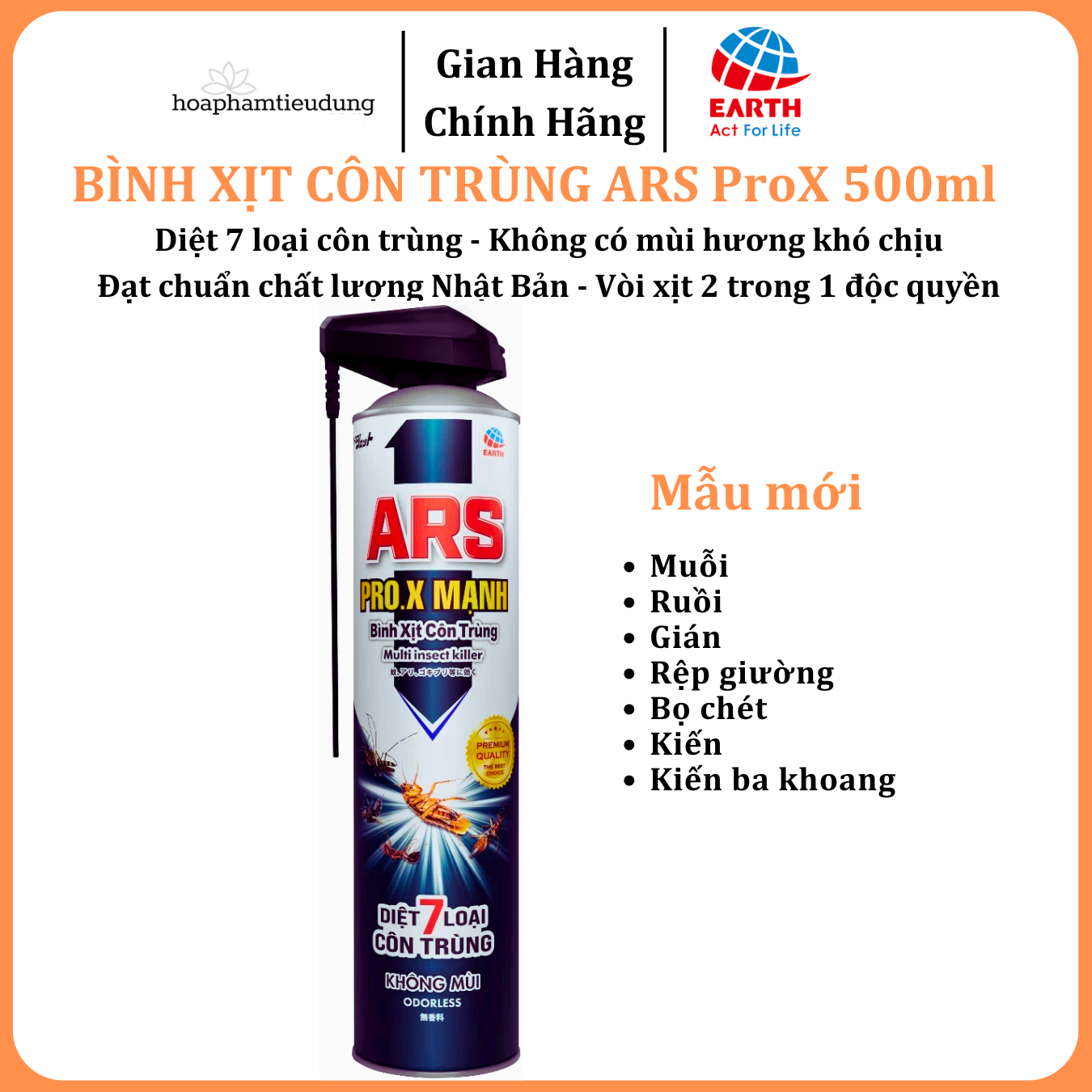  Bình xịt muỗi , côn trùng ARS PRO.X MẠNH diệt 7 loại côn trùng chai 500ml không mùi 