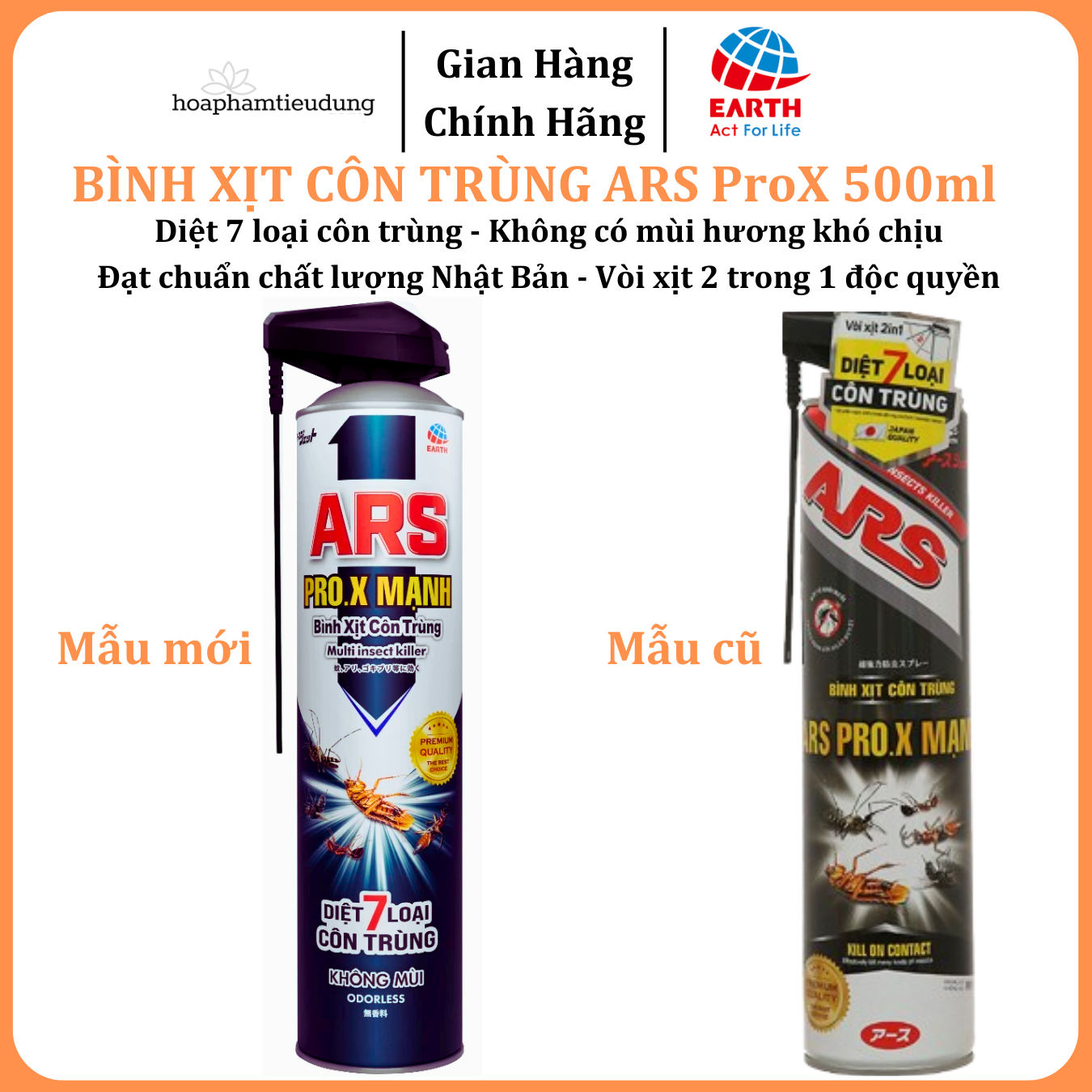  Bình xịt muỗi , côn trùng ARS PRO.X MẠNH diệt 7 loại côn trùng chai 500ml không mùi 