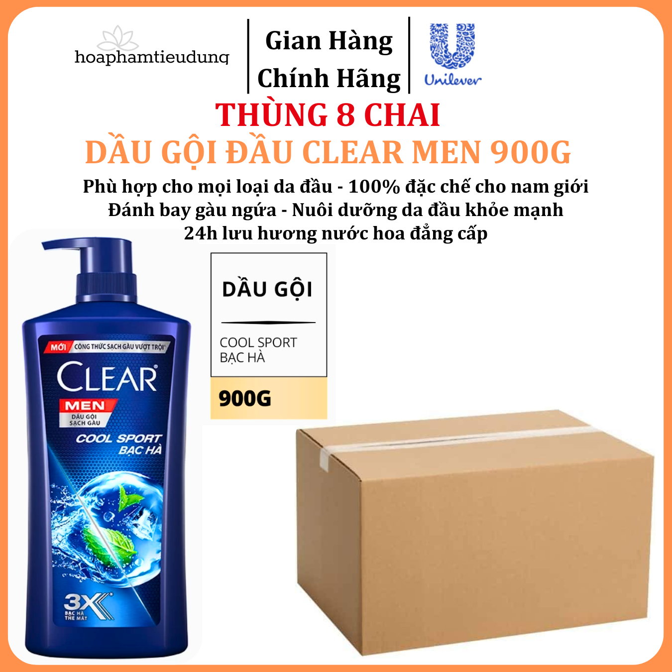  Dầu Gội Đầu cho nam Clear Men đánh bay gàu, ngứa và vi khuẩn mát lạnh cực đỉnh suốt ngày dài 600-900g 