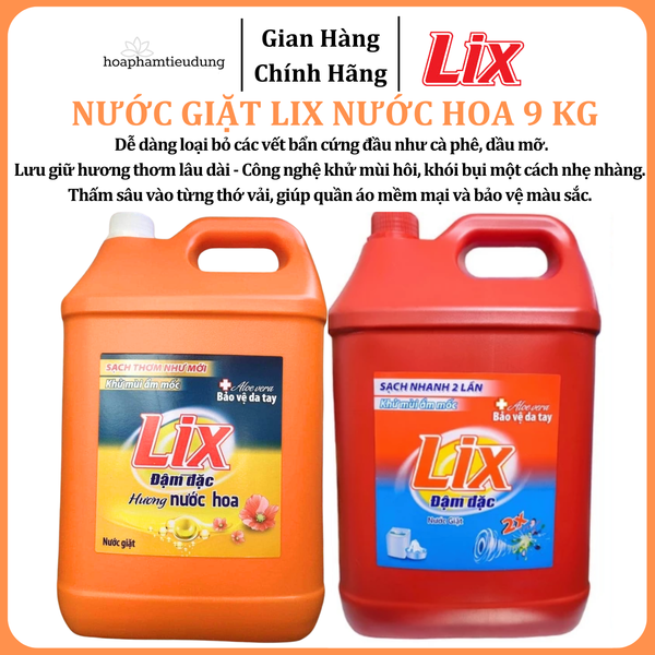  Nước giặt LIX Đậm Đặc Hương Nước Hoa 9 Kg Làm Sạch Cực Nhanh Vết Bẩn 