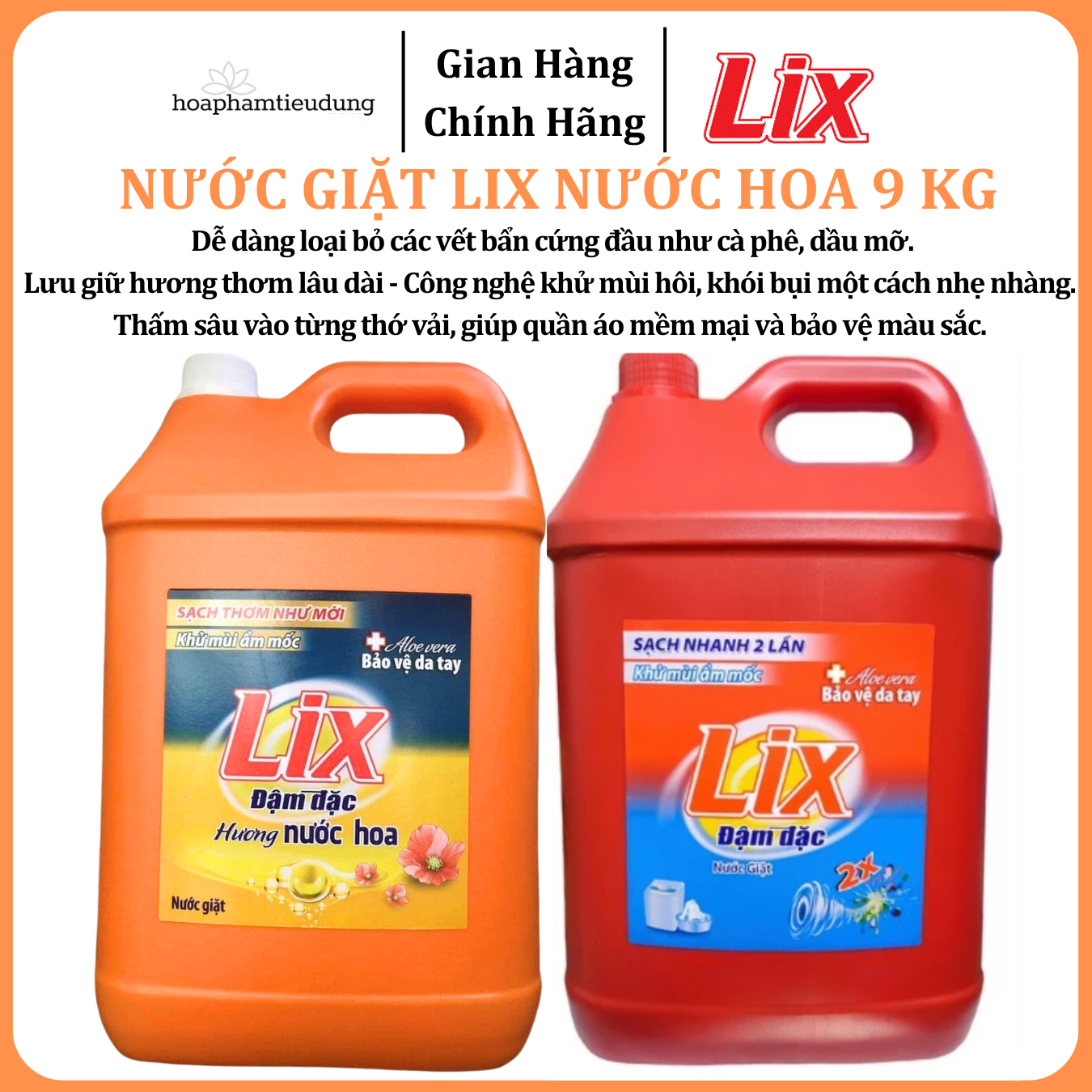  Nước giặt LIX Đậm Đặc Hương Nước Hoa 9 Kg Làm Sạch Cực Nhanh Vết Bẩn 