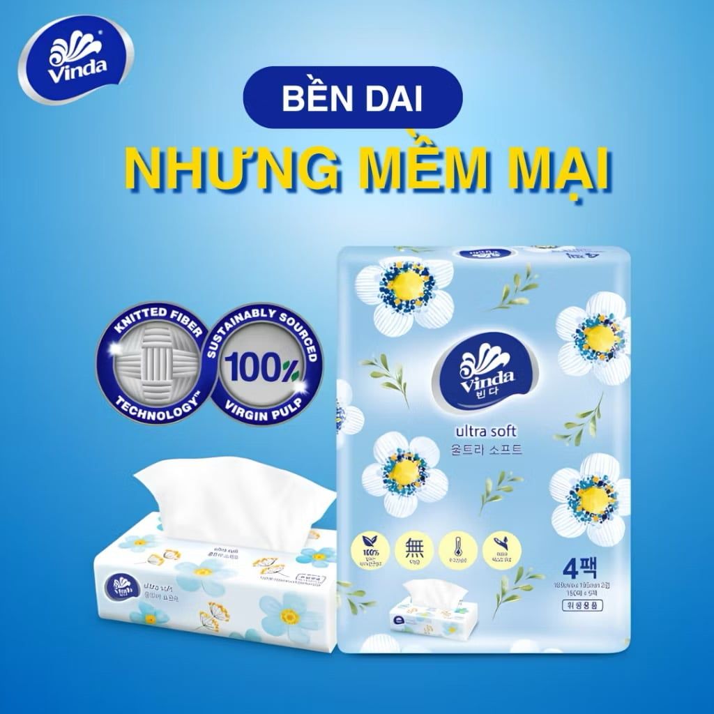  Khăn giấy rút cao cấp Vinda Ultra Soft 2 lớp 150 tờ 