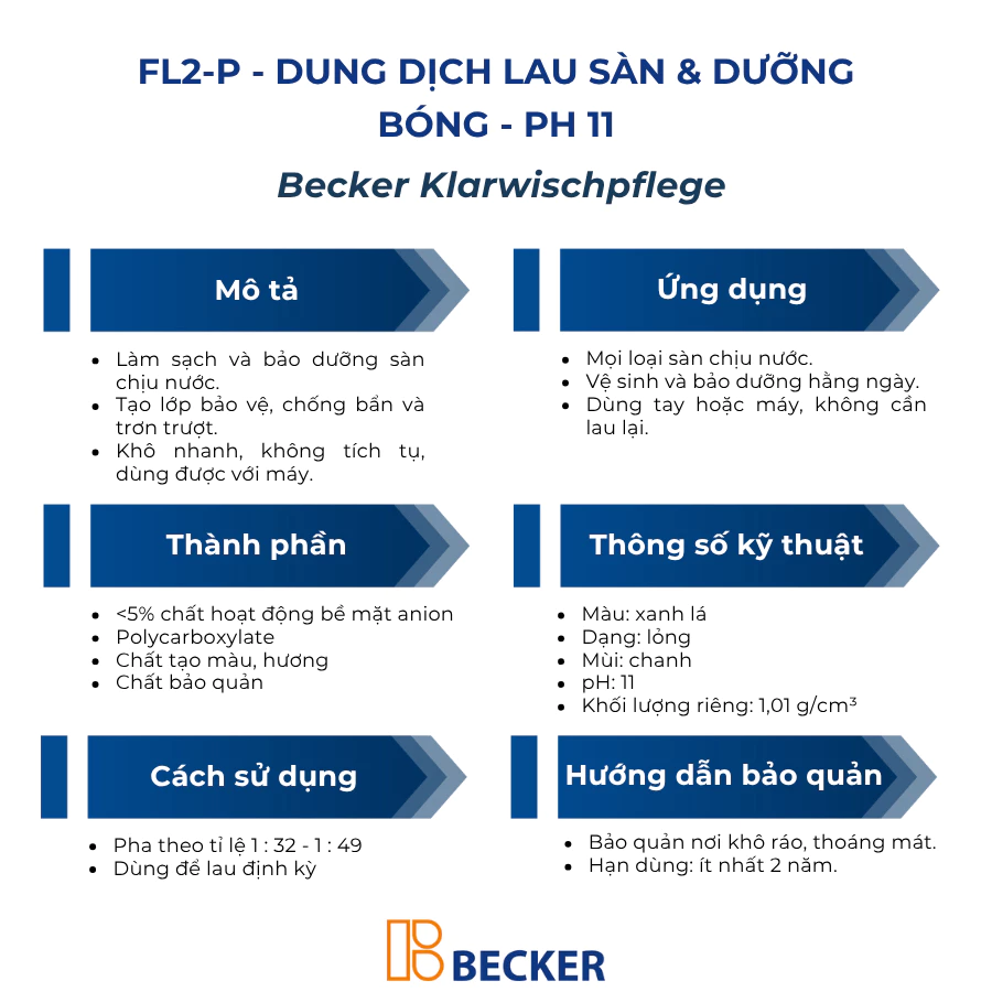  Nước lau sàn & dưỡng bóng Becker FL2-P - pH 8.5 (Nhập khẩu Đức) 