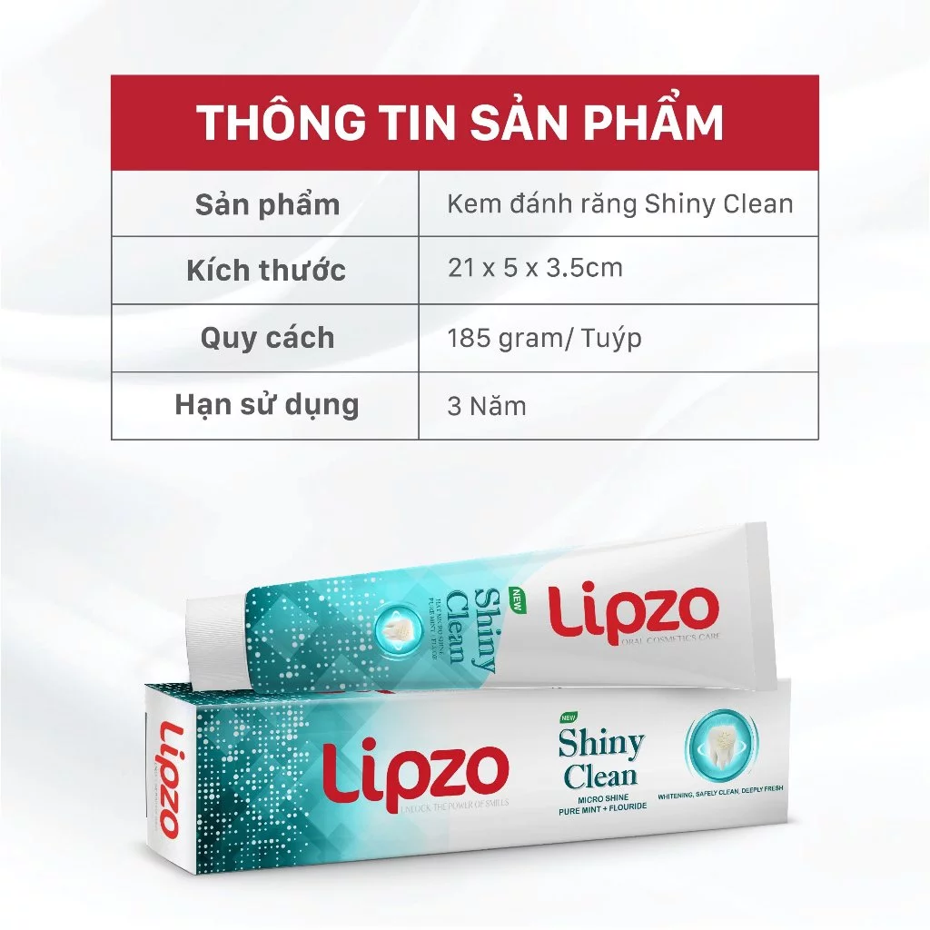  Kem Đánh Răng Lipzo Shiny Clean 185g Hương Bạc Hà Mát Lạnh, Diệt Khuẩn, Làm Sạch Từ Vỏ Sò Biển 