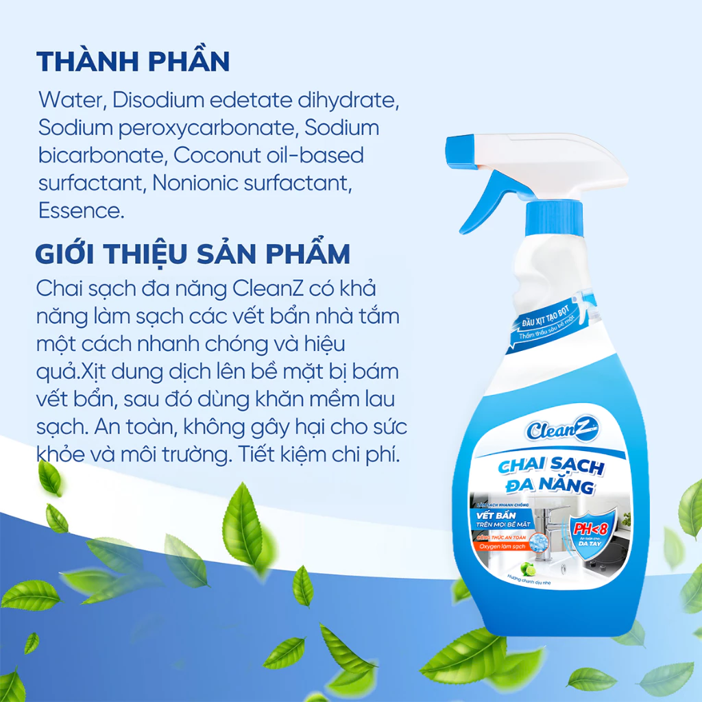 Chai Sạch Đa Năng CLEANZ hương chanh Vệ Sinh Nhà Tắm Chống Ăn Mòn Inox Vệ Sinh Vòi Rửa, Vòi Sen, Vách Kính 350-700ml 